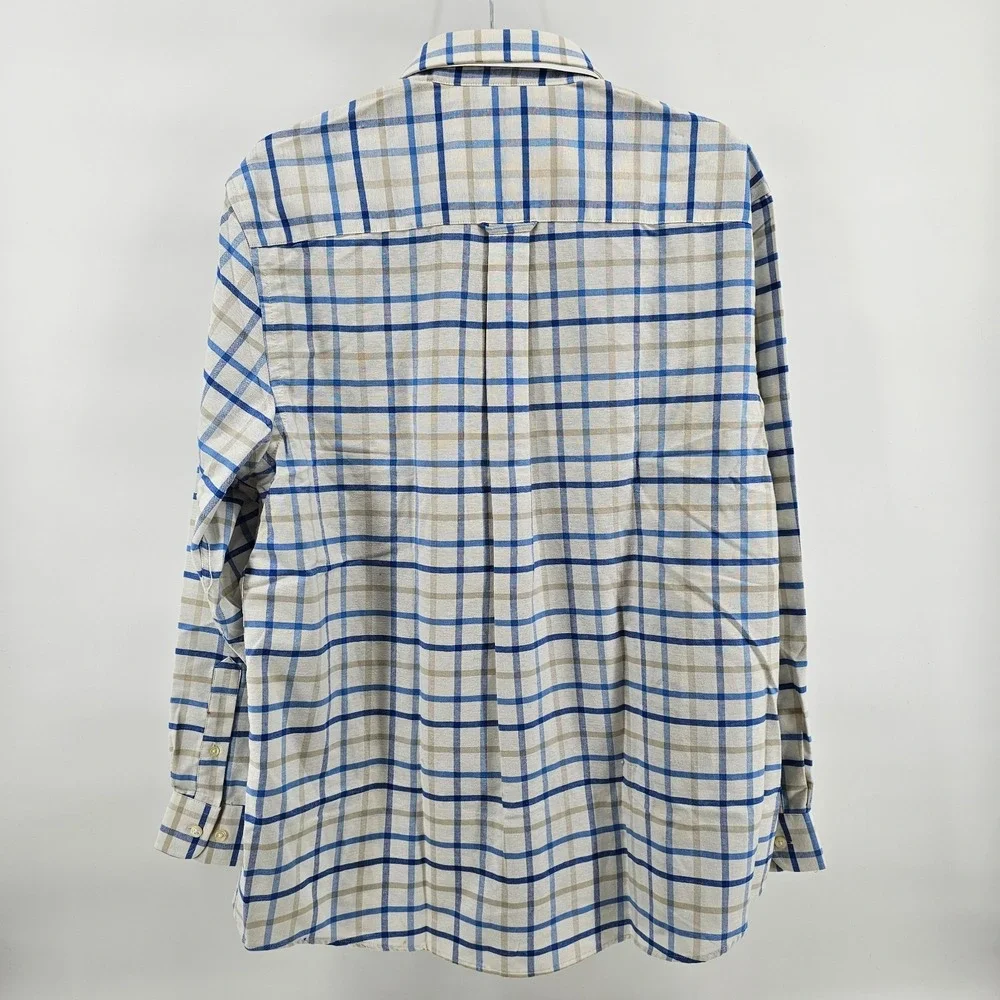 NWT Men's Saddlebred Ivory Beige Blue Plaid Button Down Shirt Size XL